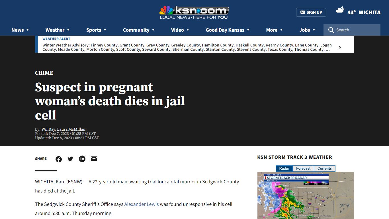 Inmate charged with murder dies in Sedgwick County Jail - KSN-TV